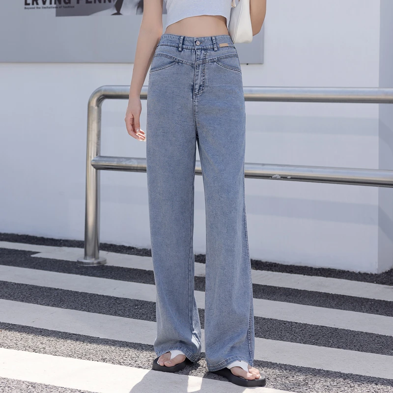 N615莱赛尔天丝软牛仔裤女冰丝超薄垂坠显瘦阔腿裤