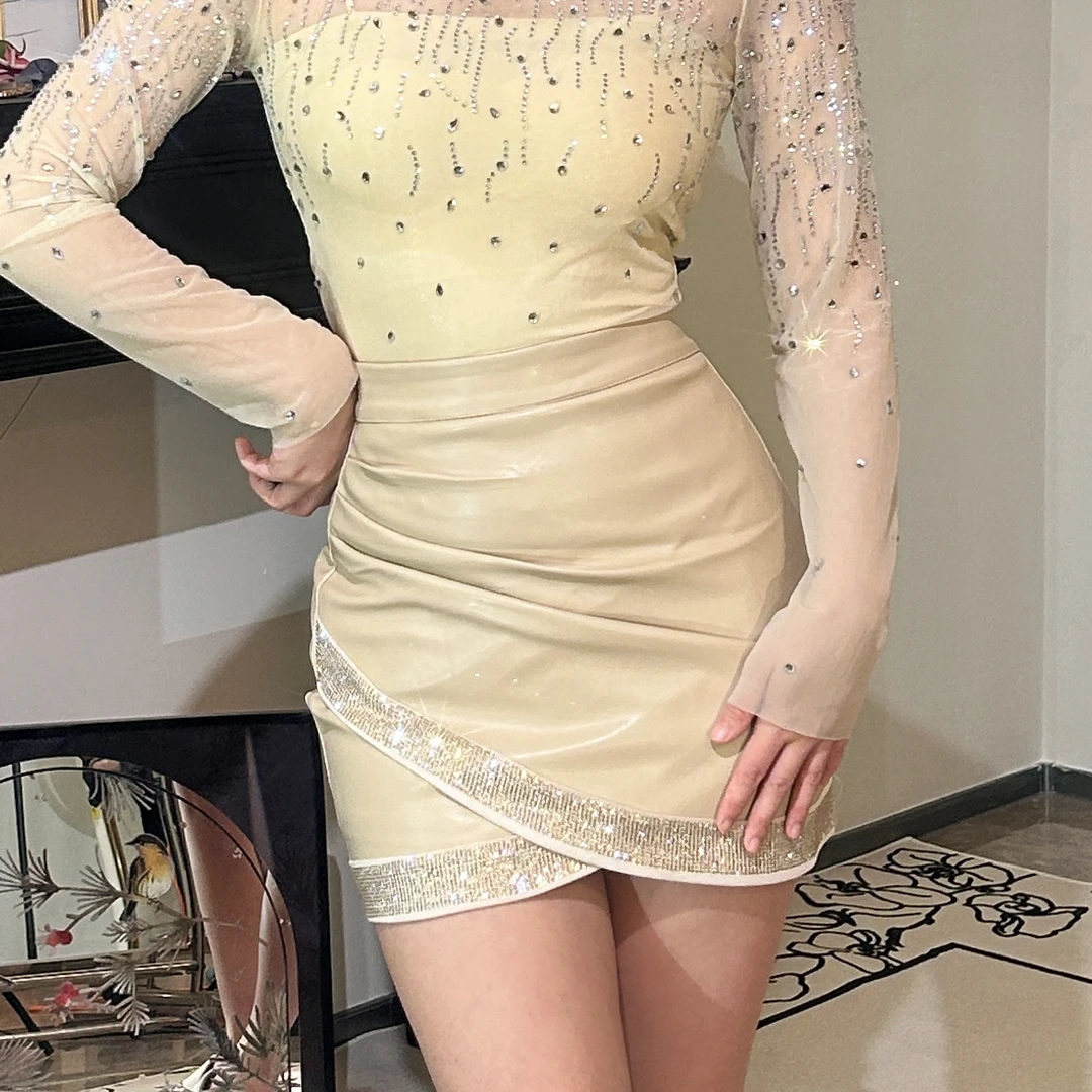 【半裙】钻钻皮裙气质修身显瘦