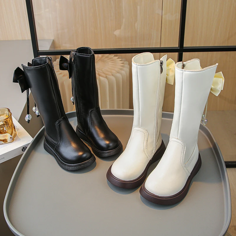 女童靴子2023秋冬新款加绒透气宝宝靴子儿童马丁靴女孩公主长筒靴