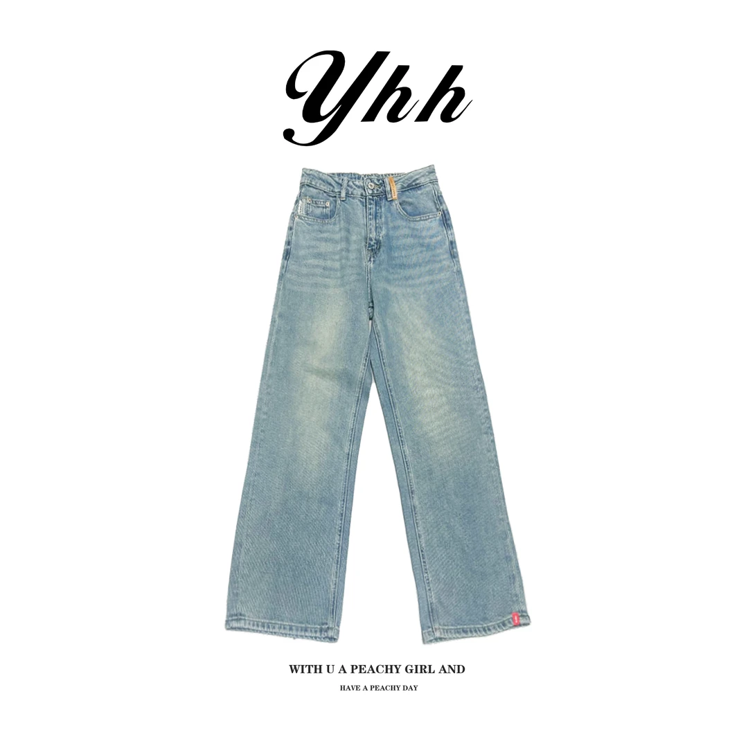 【YHH】夏季韩版窄版牛仔裤百搭衣服直筒水洗牛仔裤-YHK4002