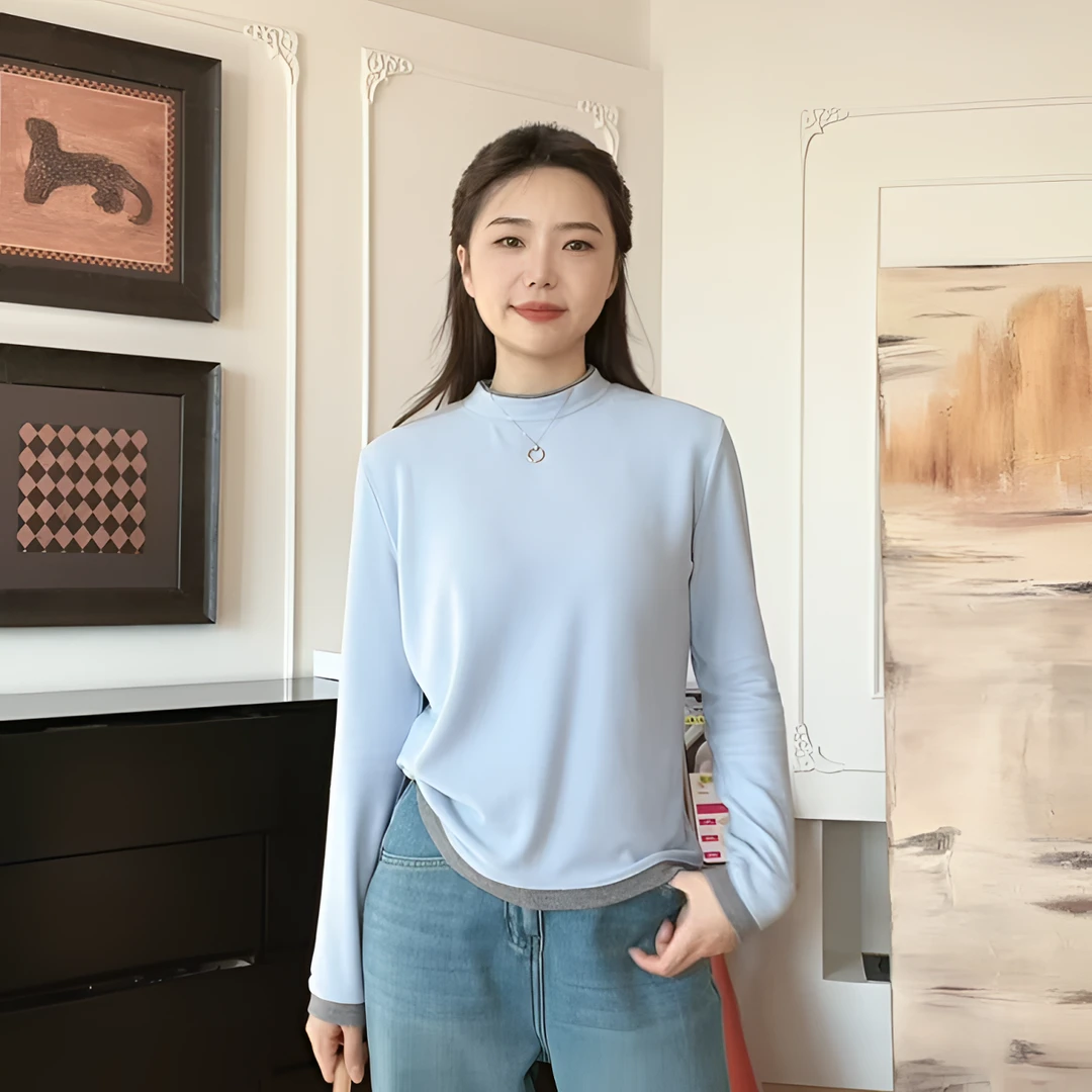 【YHH】冬季休闲百搭撞色拼接打底衫-YHW5114