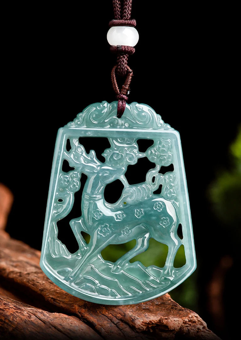 正品天然A货翡翠蓝水一鹿有你玉石吊坠小鹿玉佩情侣男女款挂坠饰