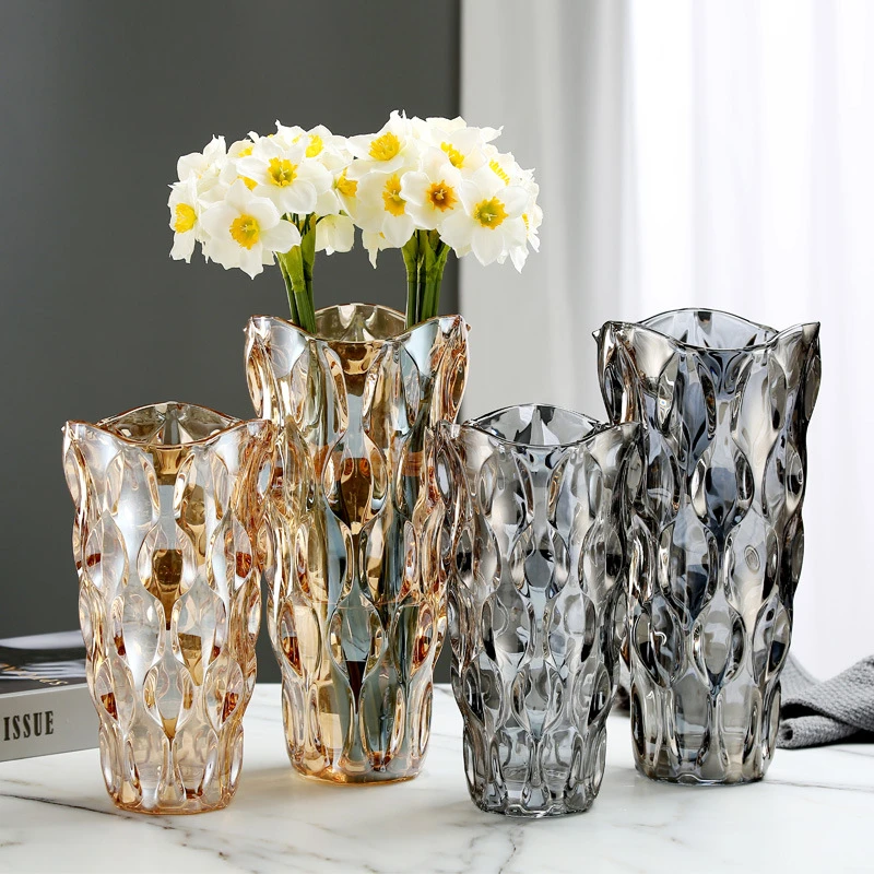 北欧轻奢加厚玻璃花瓶透明客厅酒店插花玫瑰组合鲜花装饰花器摆件