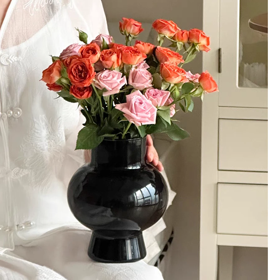 法式芬顿高颜值玻璃花瓶插花摆件高级感客厅办公插花家居装饰花器