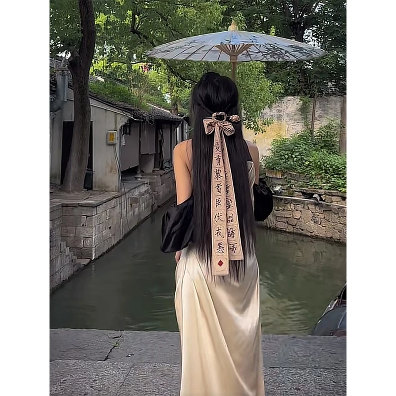 合金布艺发饰 新中式高级感飘带发簪古风千字文马面裙汉服簪子