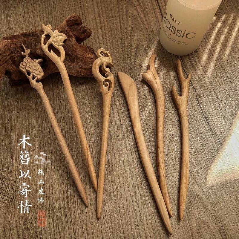 古风桃木发簪女丸子头盘发神器发钗气质手工木簪