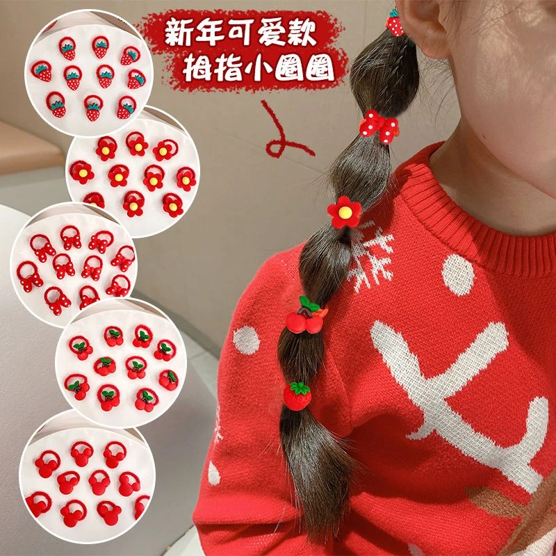 中国红卡通皮筋女童红色小号毛毛发圈宝宝发绳发圈秋冬新年头饰