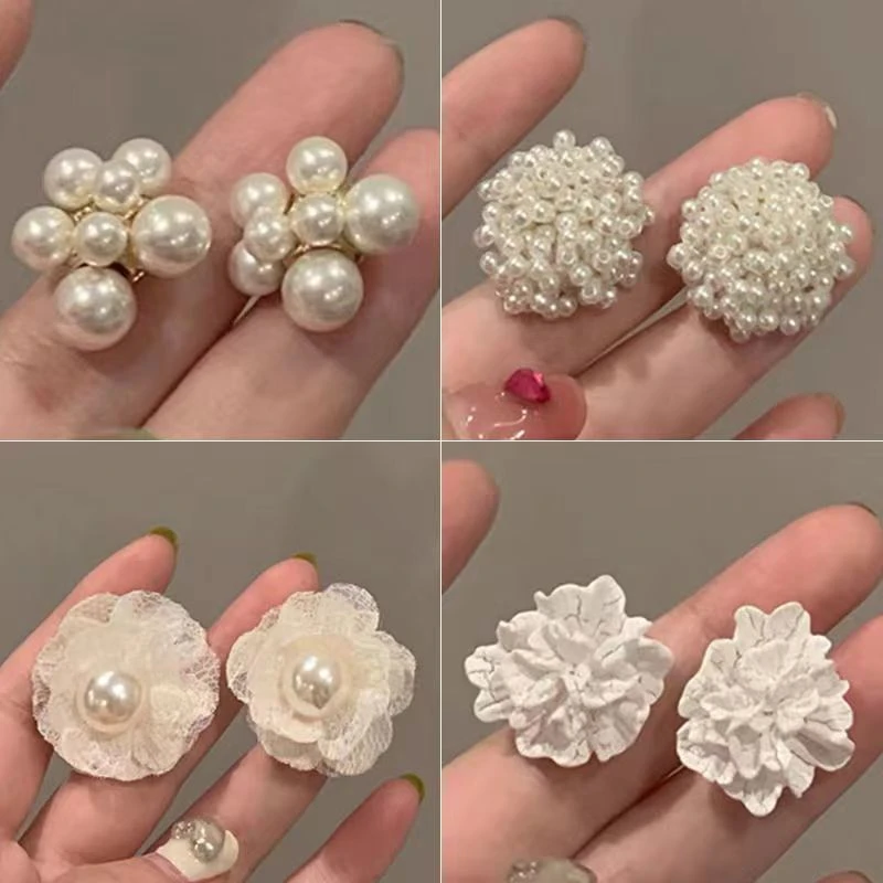 合金耳饰 超仙高级感甜美白色花朵耳环女度假风小众仙女耳钉温柔