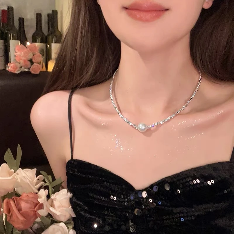 单颗碎银子珠珠项链女轻奢小众高级感锁骨链春夏颈链精致气质