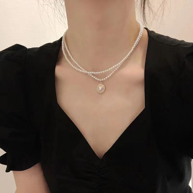 双层法式复古小众高级感颈链锁骨链小香风珍珠项链女温柔少女百搭