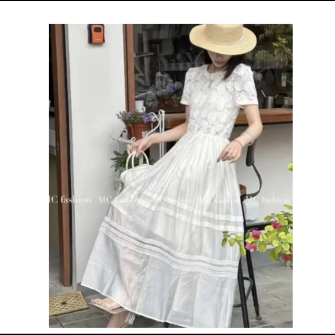 （小雨推荐）2024年新款春季休闲时尚蕾丝法式收腰女装连衣裙