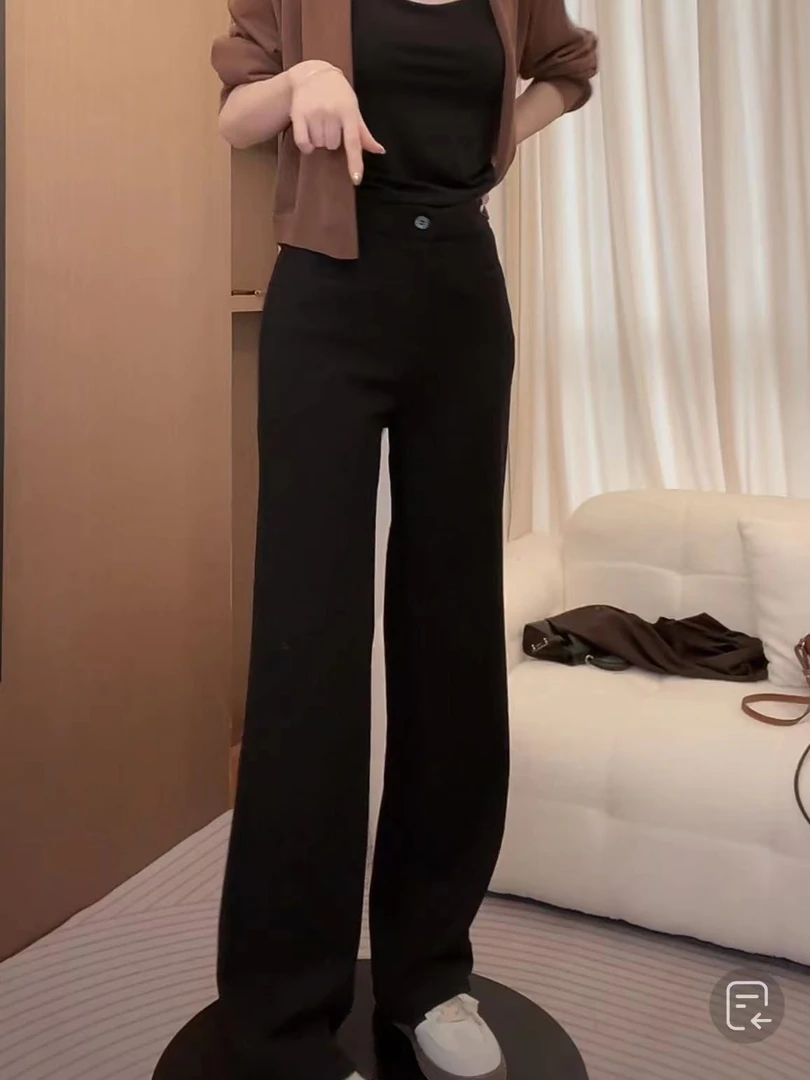 【WEN内购会】高腰直筒显瘦黑色长裤WWK0178