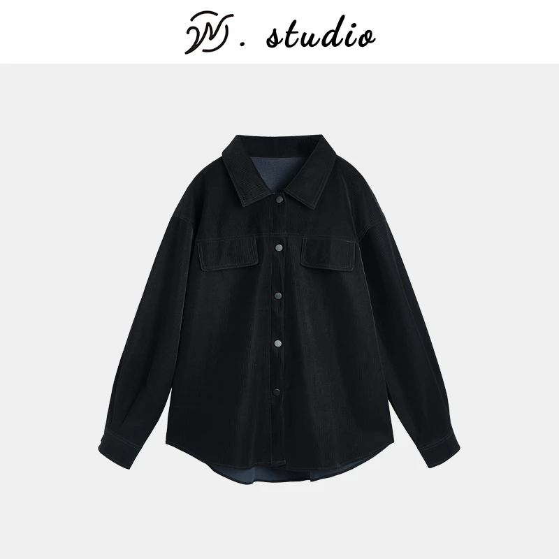 WEN 翻领复古小众设计感PU长袖衬衫WWC0028