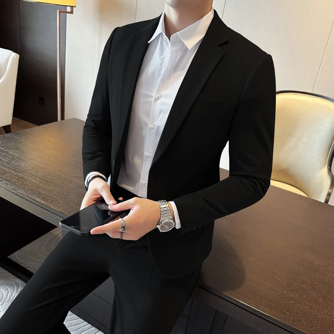 秋季韩版男士修身外套男一粒扣小西装潮流单件西服男黑色帅气