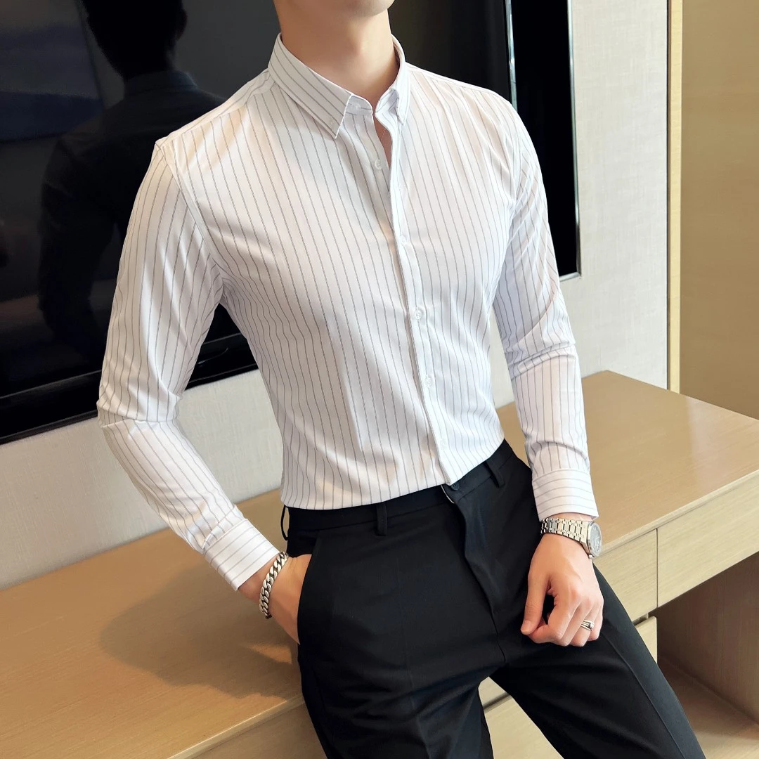 春秋季韩版修身长袖休闲衬衣 男士潮牌衬衫男上衣 青年衬衫男
