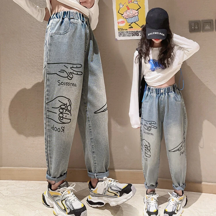 女童牛仔裤春秋2024新款春季儿童宽松洋气老爹裤中大童百搭萝卜裤