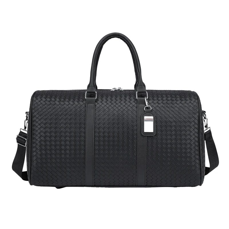 黑色编织纹旅行包干湿分离运动包商务出行行李包轻便时尚出差包