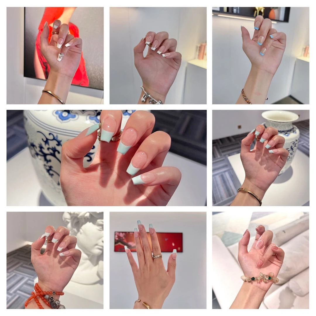 纯手工 法式冰透白色穿戴甲气质甲油胶渐变穿戴式磨砂指甲贴时尚