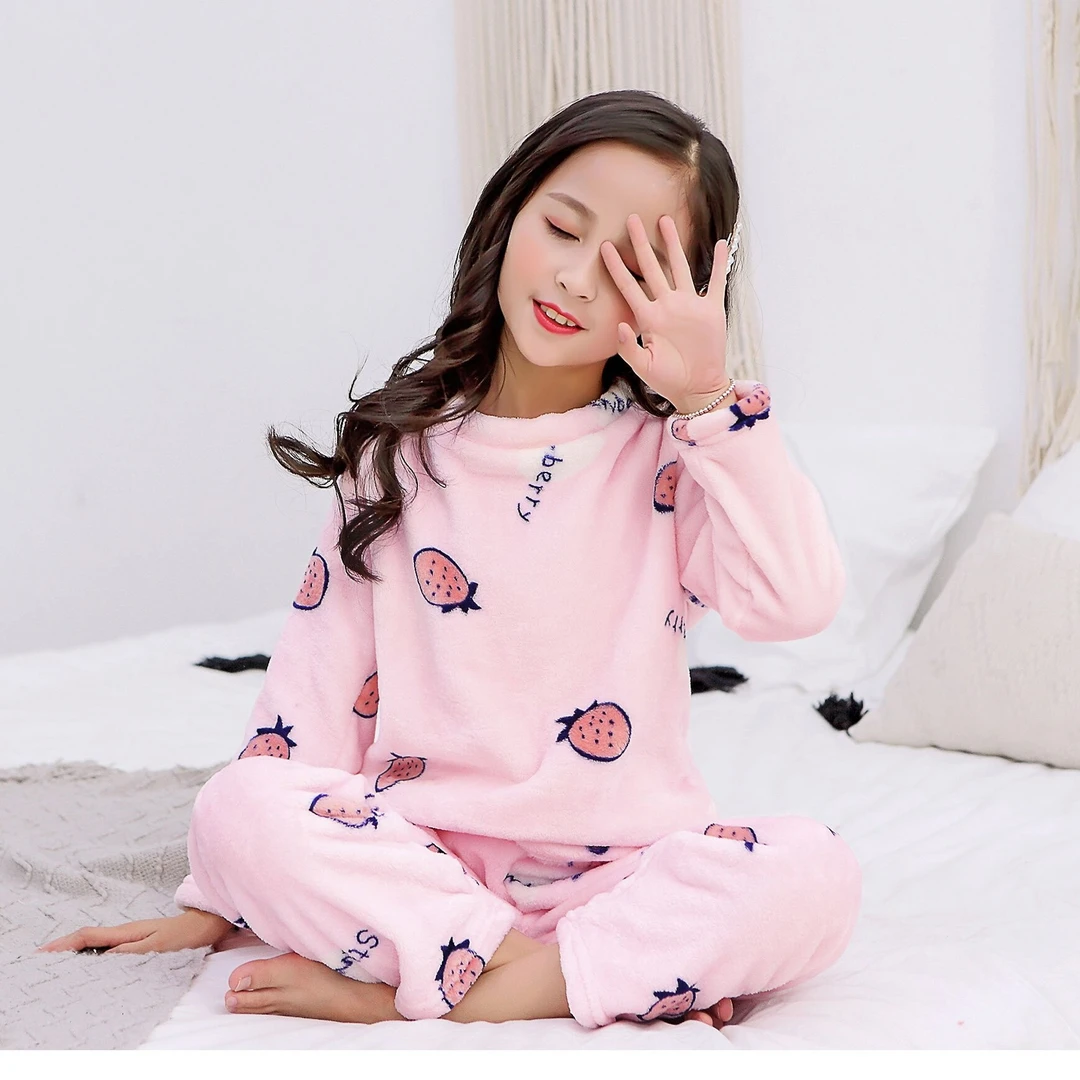 儿童法兰绒家居服套装男女童秋冬款保暖加绒睡衣GY