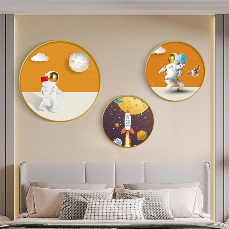 儿童房画女孩男孩房间卧室床头画北欧小清新太空人航天员挂画简约