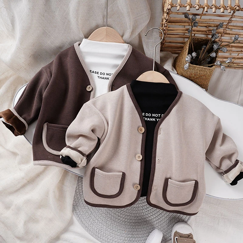 [].X这么好呀 秋冬一体绒文艺百搭开衫 男女宝宝加绒保暖上衣外套