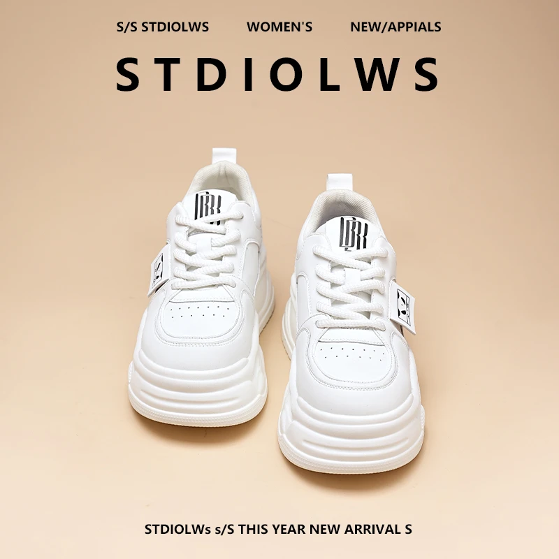 【禾央央】真皮小白鞋女夏厚底增高休闲透气百搭板鞋老爹鞋女ins潮