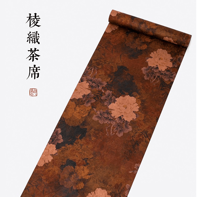 棱织日式香云纱国风桌旗茶席防水长款新中式禅意高端桌布台隆金