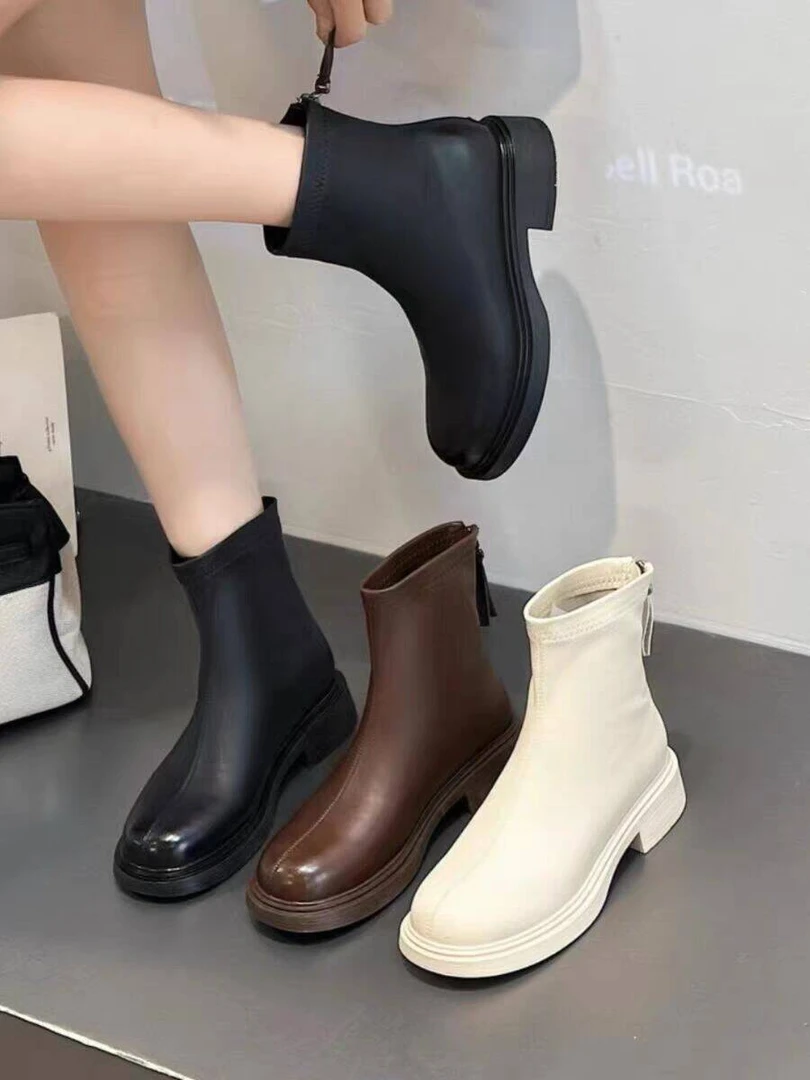 268929新品女靴舒适平底短靴潮款马丁靴百搭短筒靴网红烟管靴
