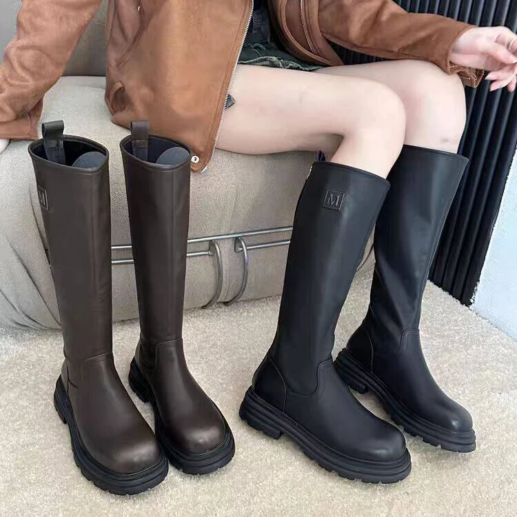 992-26新品女靴平底长筒靴显瘦弹力靴潮款高筒女靴百搭时尚靴子