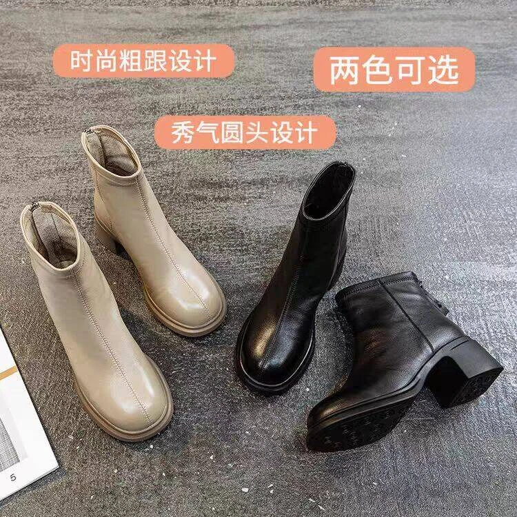 696-1新品女靴舒适平底短靴潮款马丁靴百搭短筒靴网红烟管靴
