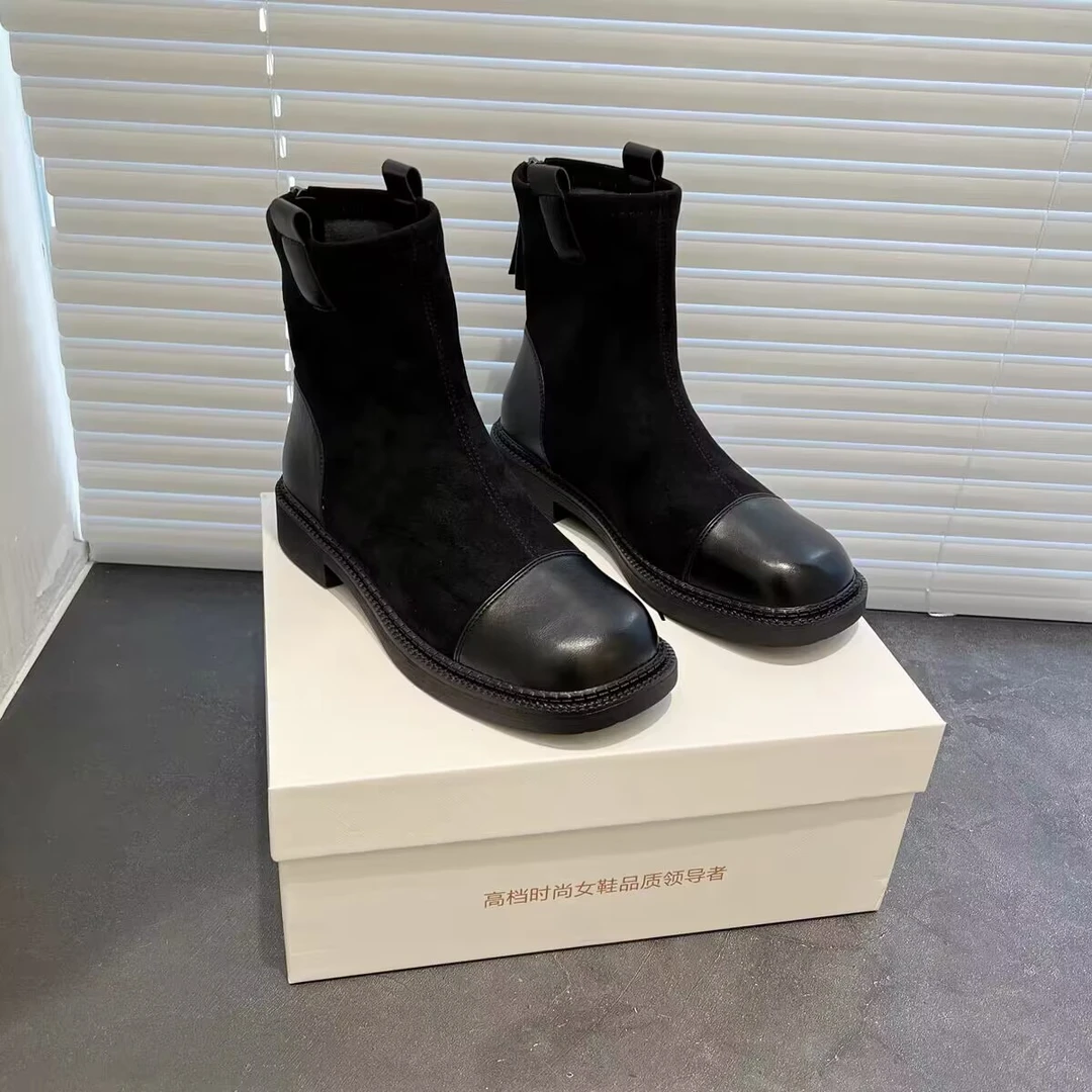 7899-8新品女靴舒适平底短靴潮款马丁靴百搭短筒靴网红烟管靴