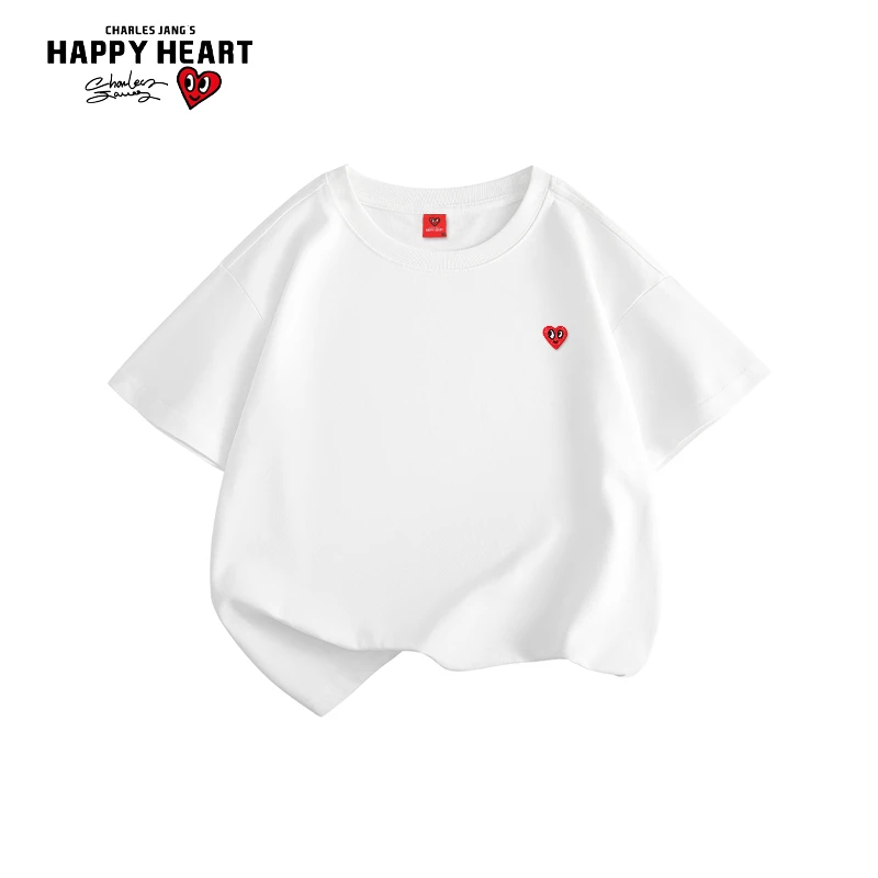 【童装】查尔斯桃心 儿童纯棉T恤百搭时尚大童男女同款短袖半袖x
