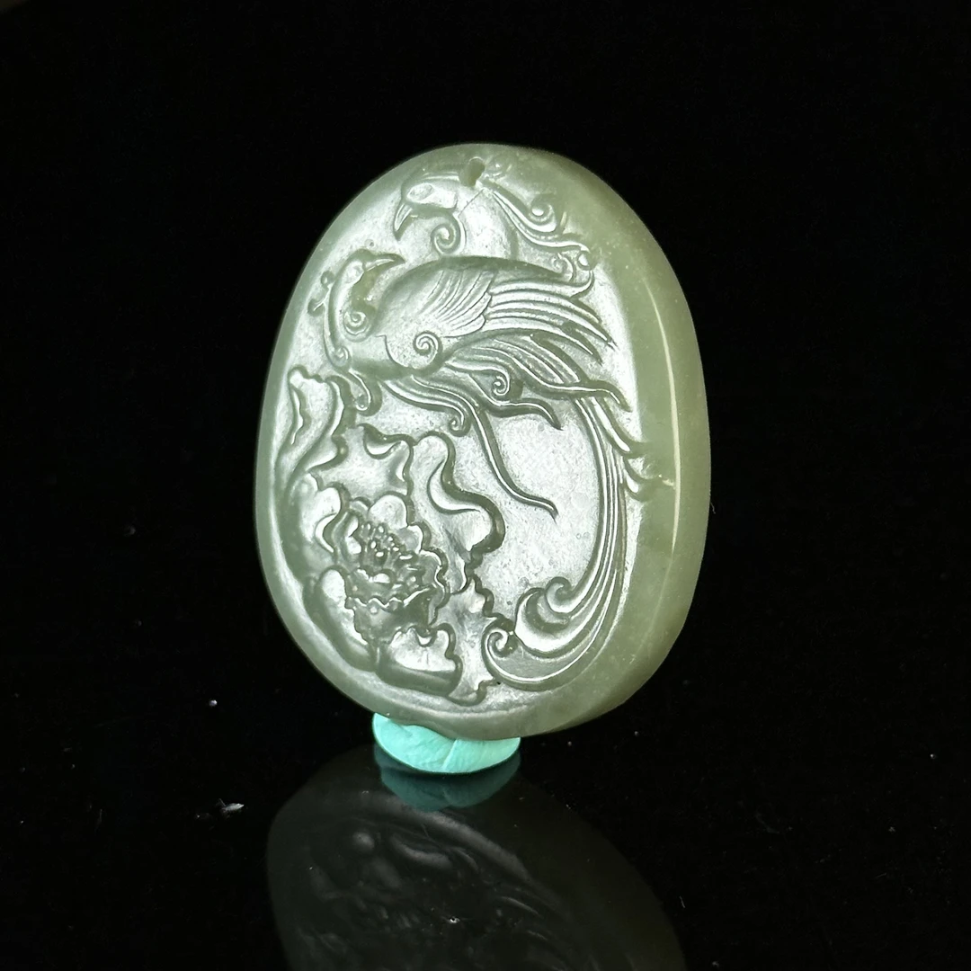 20世纪和田碧玉凤穿牡丹纹佩 福利品 YY101504*【上海兰馨】