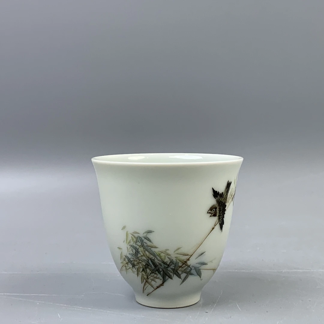 民国邹文侯作粉彩花鸟纹杯 24012108*【上海兰馨】