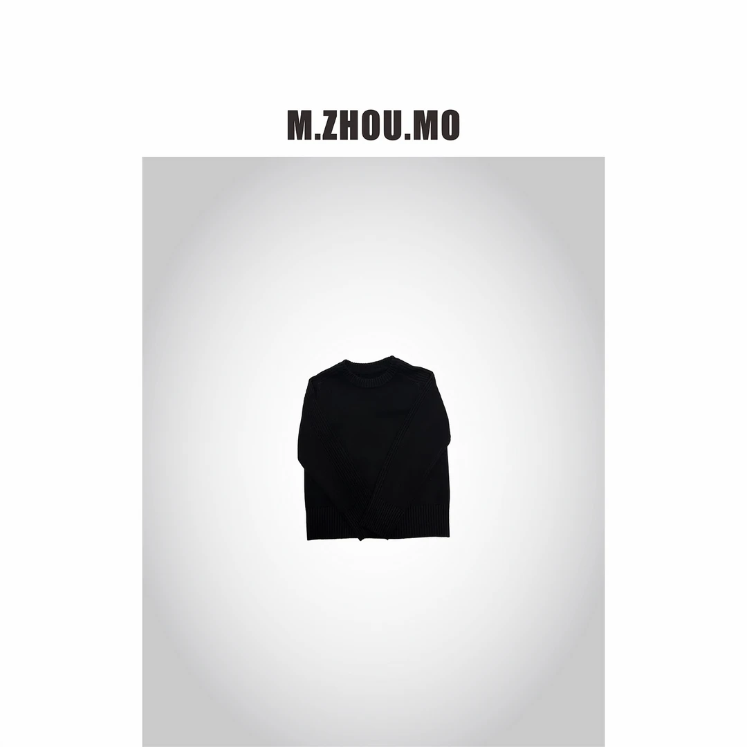 M.ZHOU.MO  2025极简黑色圆领松弛宽松毛衣 简约 百搭 女款