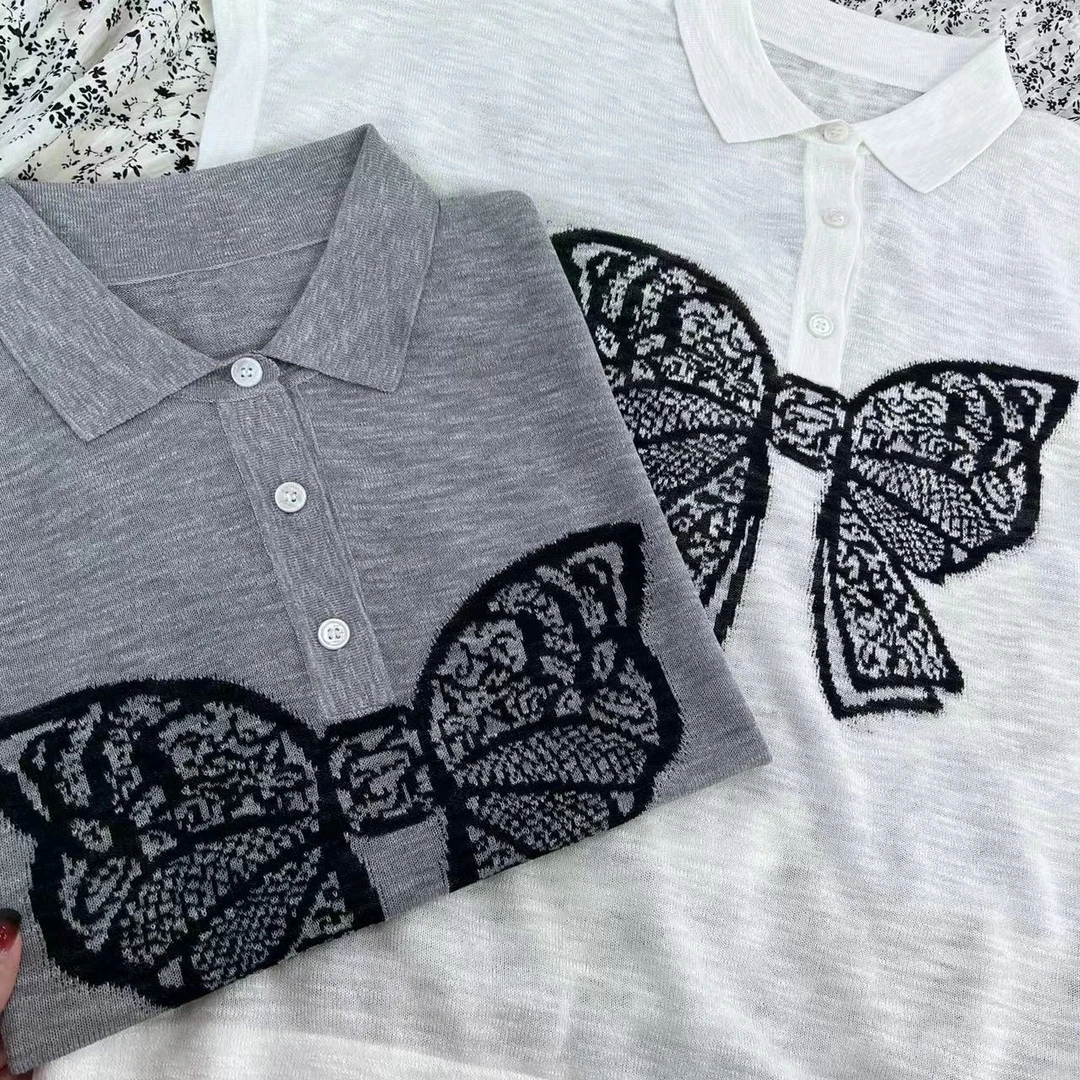 【莎莎家】蝴蝶结翻领PoLo小飞袖时尚休闲百搭女士夏季