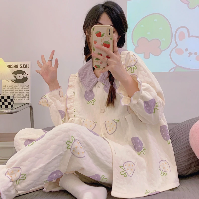 月子服秋冬空气棉产后孕妇睡衣女冬季喂奶哺乳家居服产妇出院装