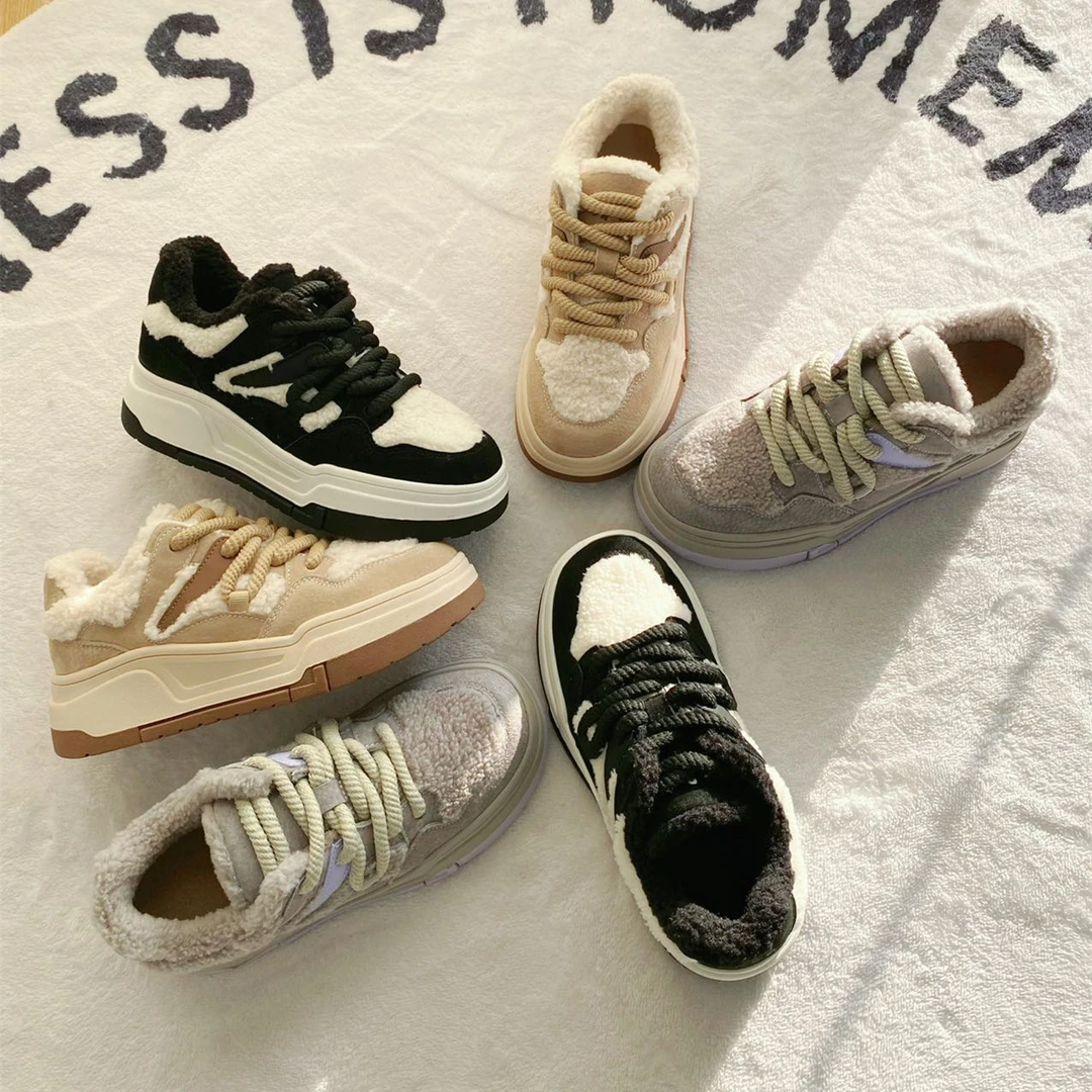 【门店价799！】时尚休闲百搭厚底保暖增高撞色加绒真皮板鞋3218 H