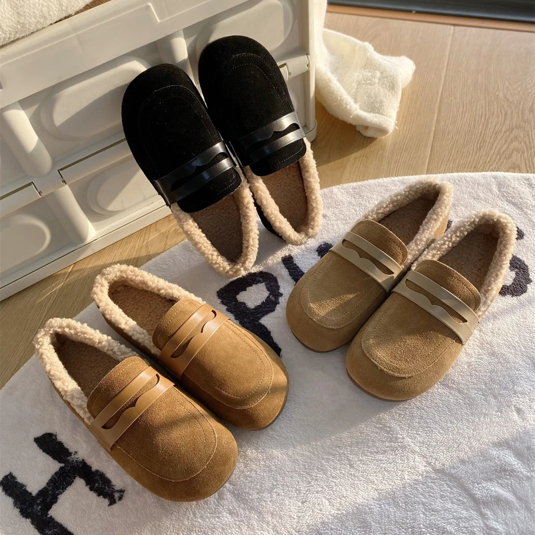 【门店价799！】美拉德保暖豆豆鞋一脚蹬真皮羊羔毛乐福鞋（5159）H