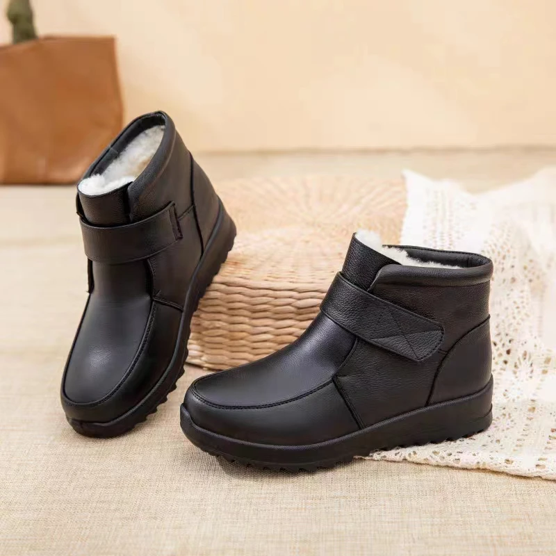 【门店价799！】冬季头层牛皮软底软面中老年舒适加绒妈妈棉鞋693 H