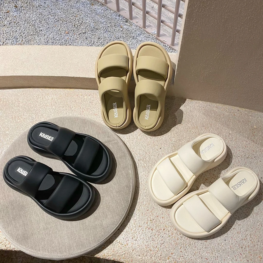 KAISER/凯撒拖鞋女外穿时尚云感厚底双带面包休闲女凉拖鞋（1855）