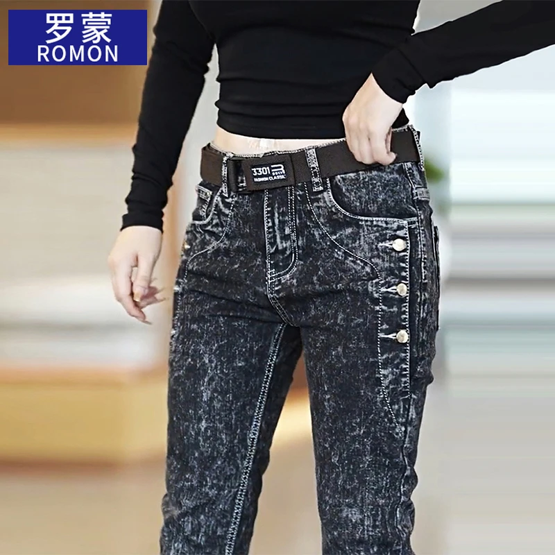 罗蒙弹力牛仔裤男士秋季新款弹力水洗直筒休闲长裤子男修身小脚裤