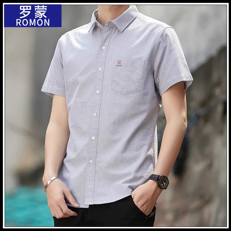罗蒙纯棉短袖衬衫男士2025夏季薄款潮流修身衬衣男款半袖休闲寸衫