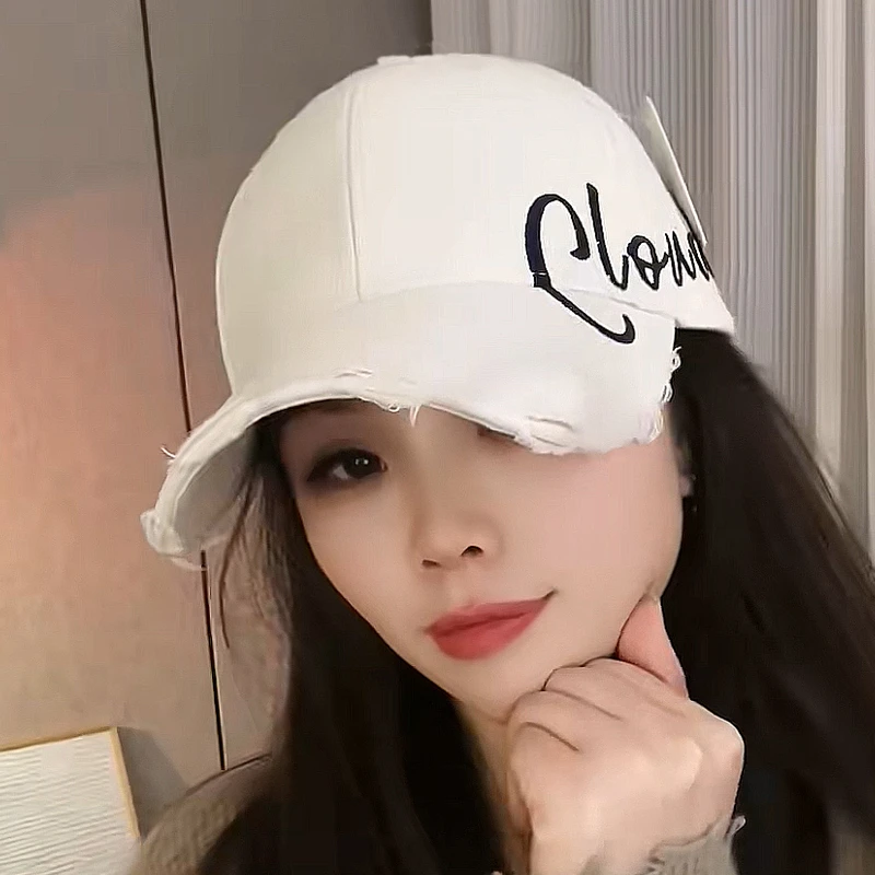 时尚百搭棒球帽ins帽子女简约刺绣款破洞鸭舌帽可调节cap网红hat