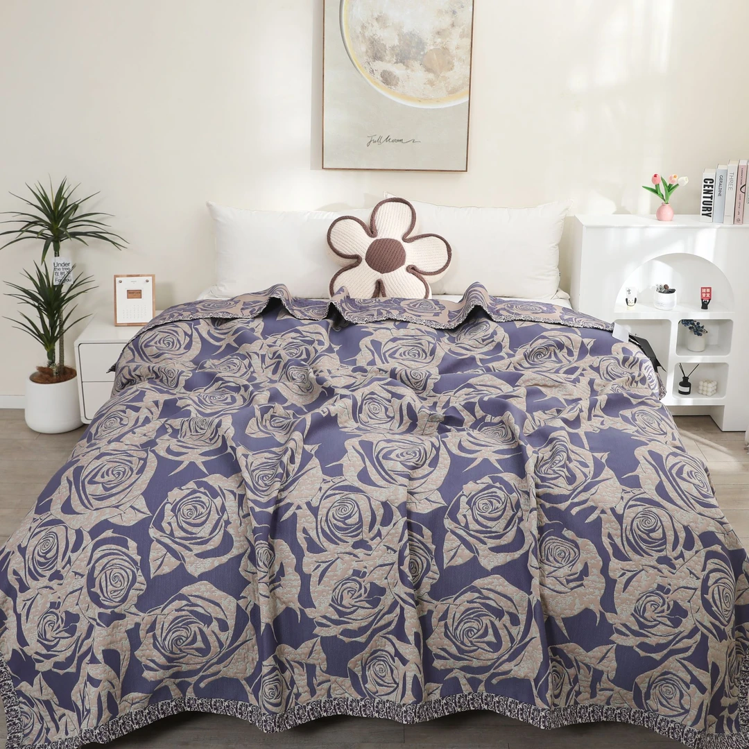 【玫瑰恋歌紫X】220*240cm高端羊绒蚕丝床盖