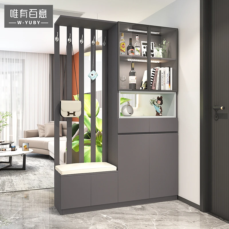 进门玄关柜鞋柜挂衣区一体家用客厅入户屏风隔断柜简约现代带柜门