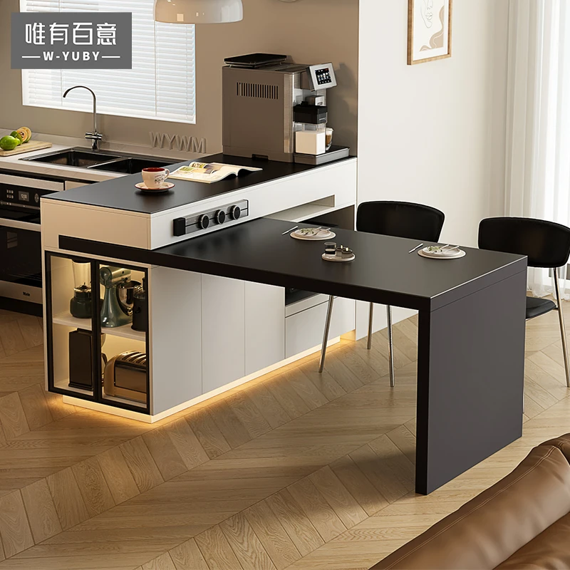岛台餐桌一体厨房操作台网红中岛台家用伸缩多功能岛台餐桌可定制