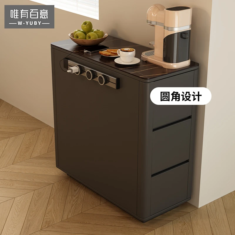 岛台侧边柜带滑轨插座客厅边柜家用简约可移动方形岩板岛台餐边柜