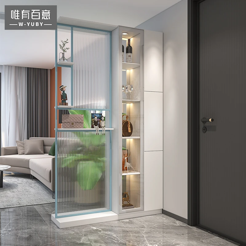 入户玄关柜鞋柜正对门一体酒柜客厅玻璃屏风双面隔断柜家用储物柜