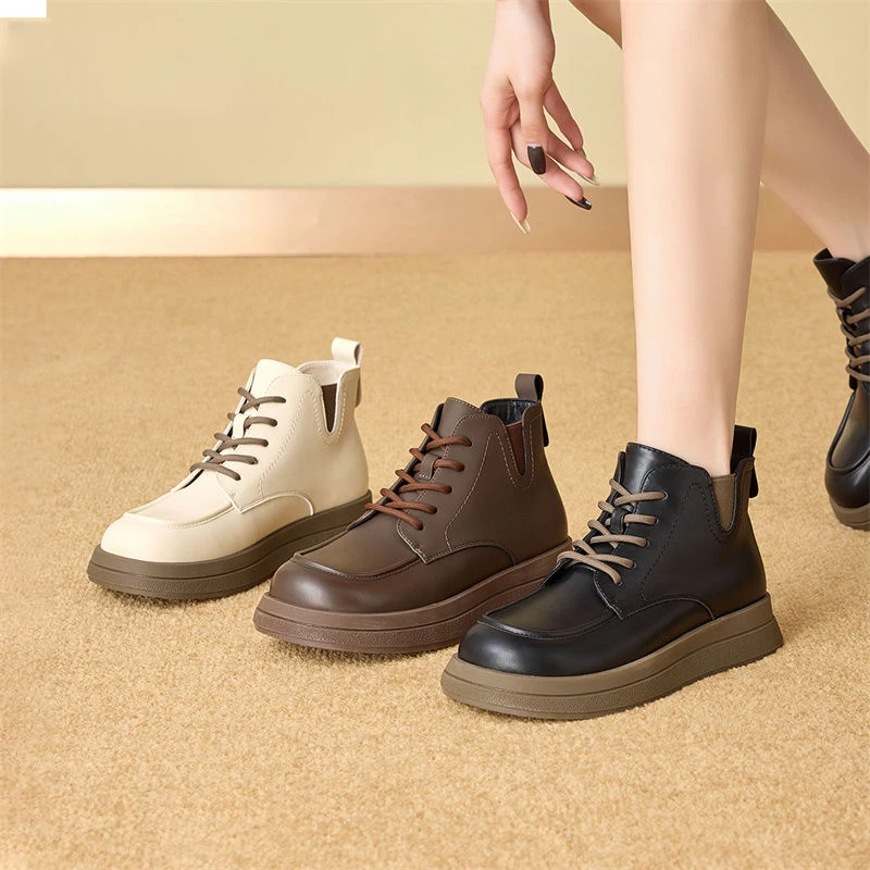 厚底马丁靴女秋冬加绒英伦风工装短靴高帮皮靴